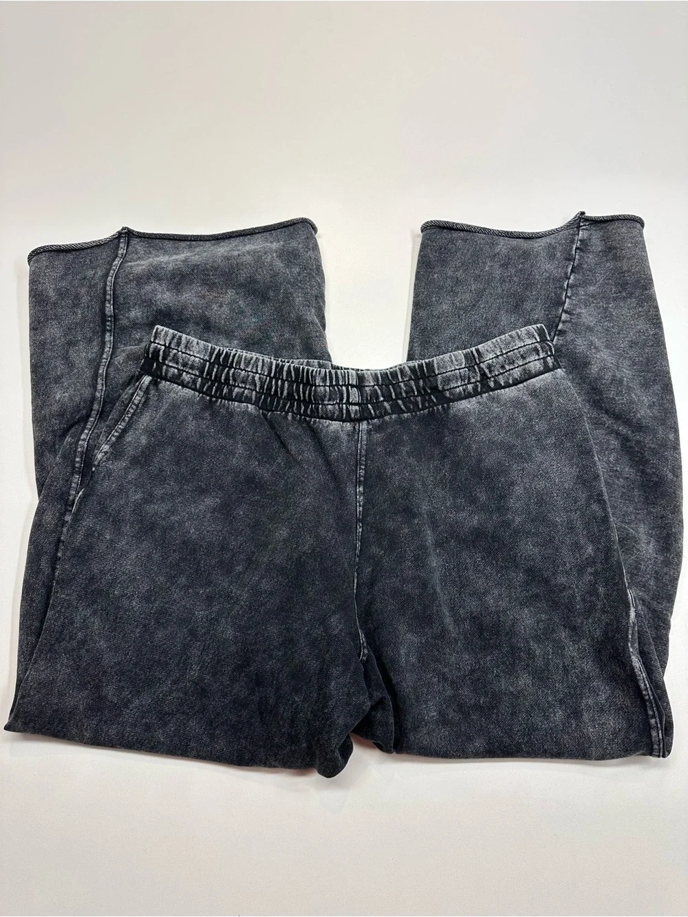 Lazy Sunday Washed Black Wide-Leg Crop Cotton Pants Drawstring Waist Size Large